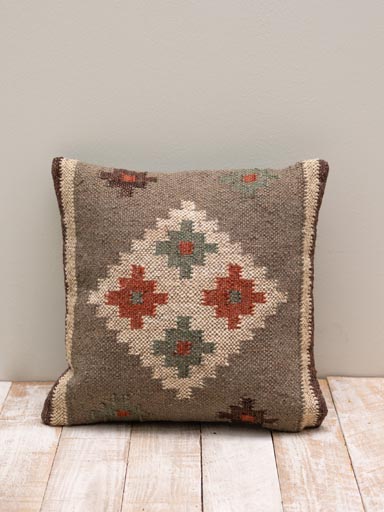 Coussin kilim losanges verts et rouges 40x40