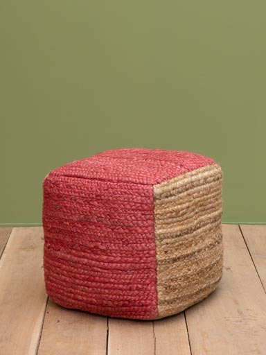 Braided jute pouf pale red and natural