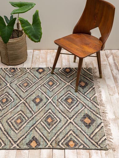 Waved blue cotton and hemp rug