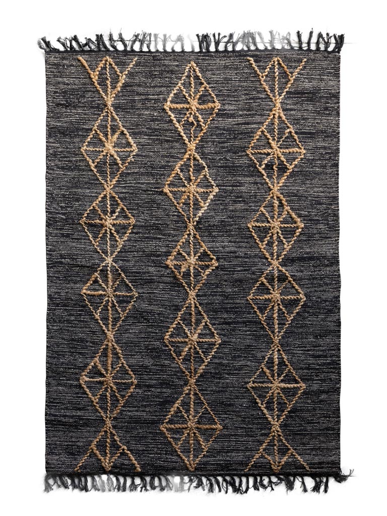 Tapis coton noir losange jute - 2