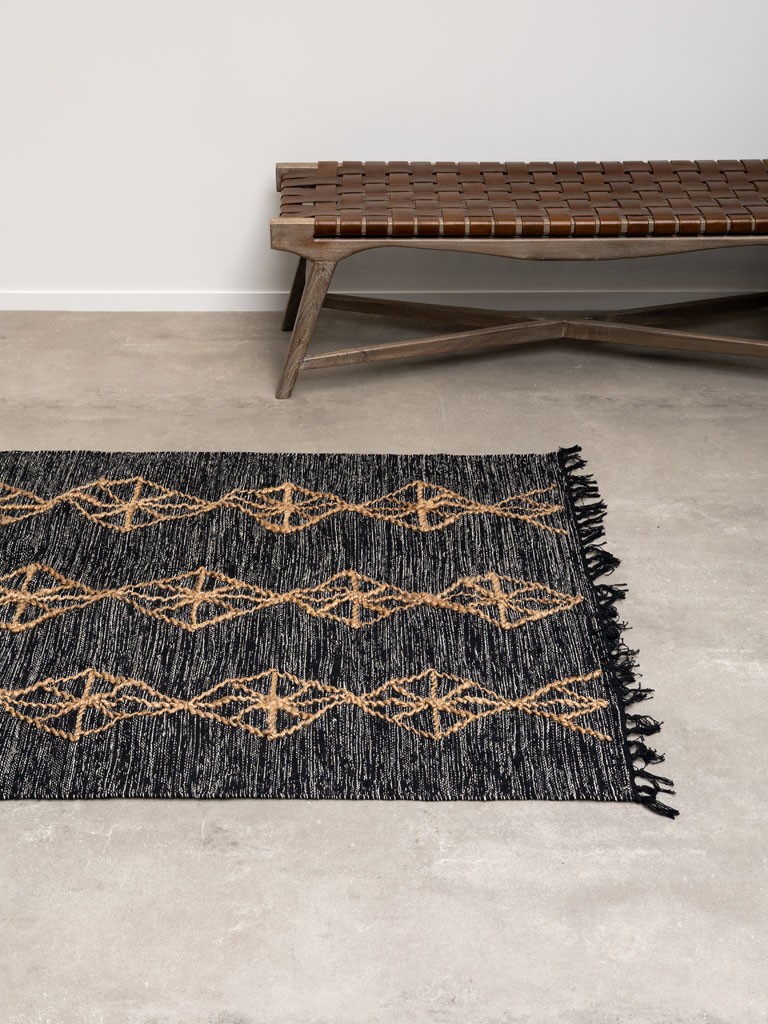 Black cotton rug braided jute - 1
