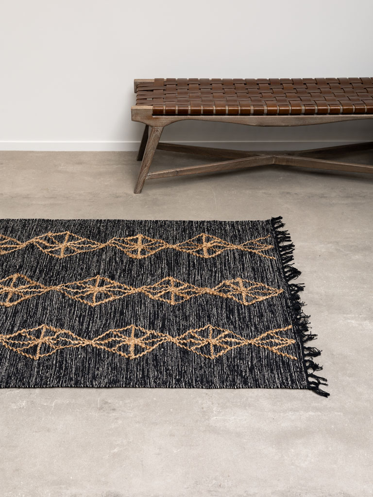 Tapis coton noir losange jute - 1