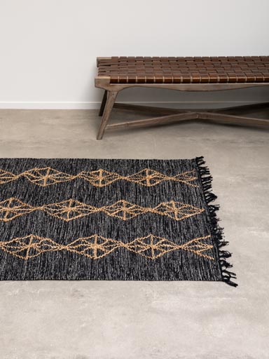 Tapis coton noir losange jute