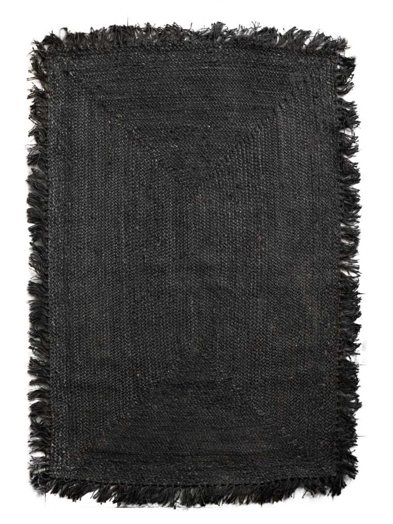 Braided black hemp rug with tassels - 2