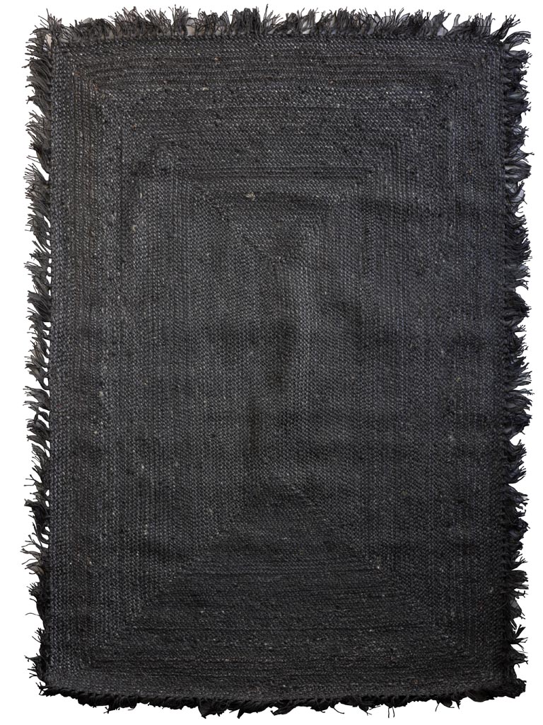 Large braided black hemp rug with tassels - 2