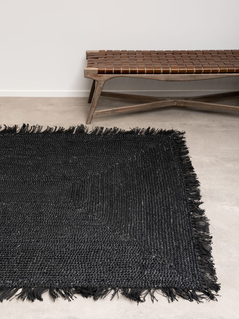 Large braided black hemp rug with tassels - 1