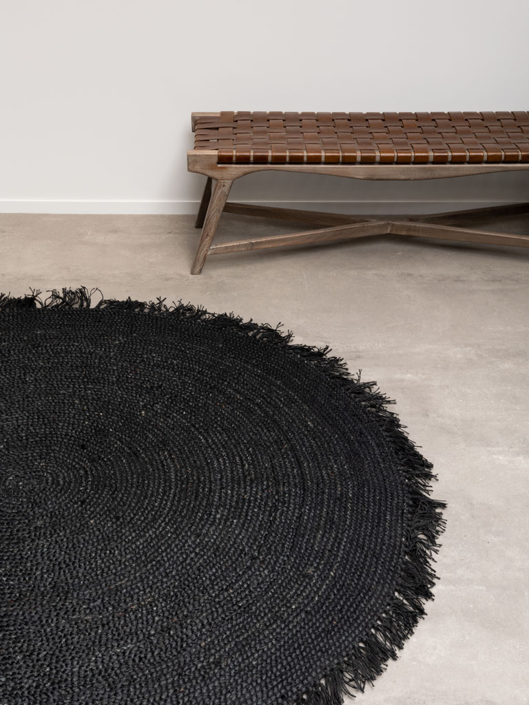 Grand tapis rond chanvre noir - 1