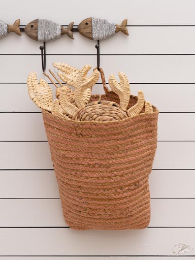 Hanging basket jute and pink cotton