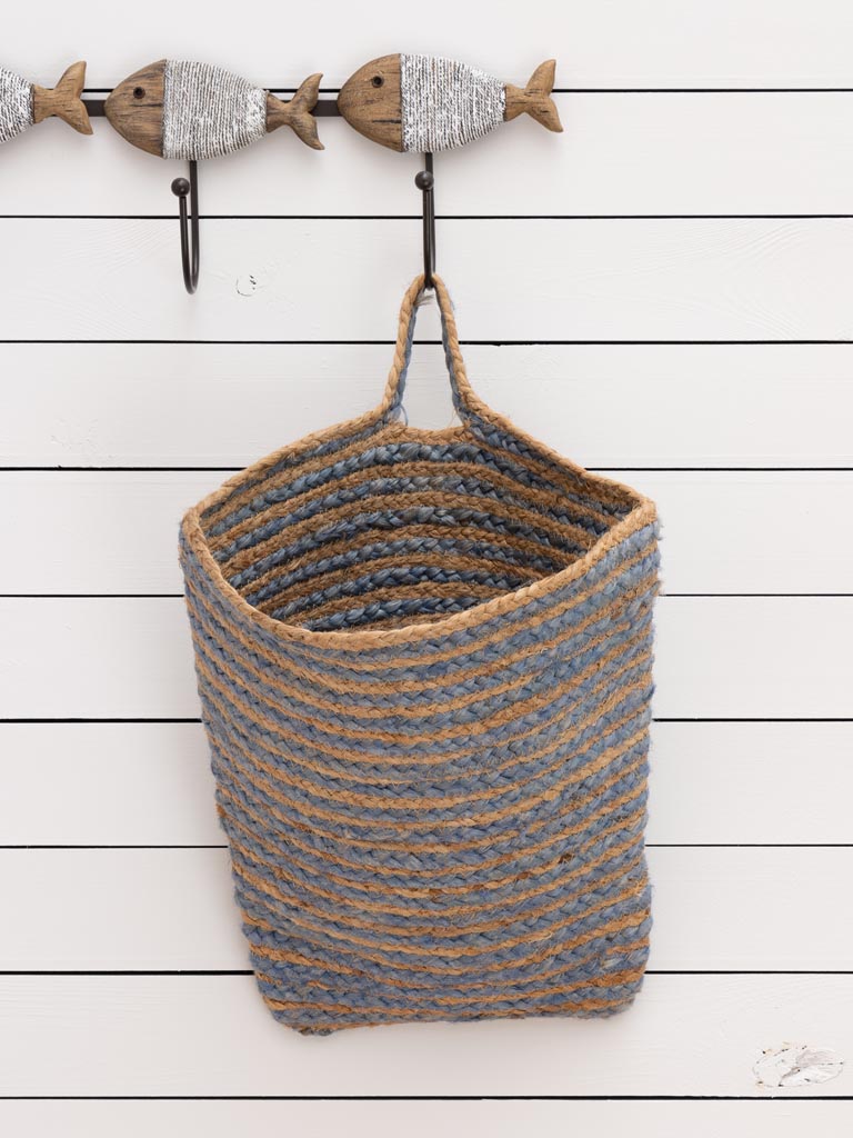 Panier à suspendre jute et coton bleu - 3