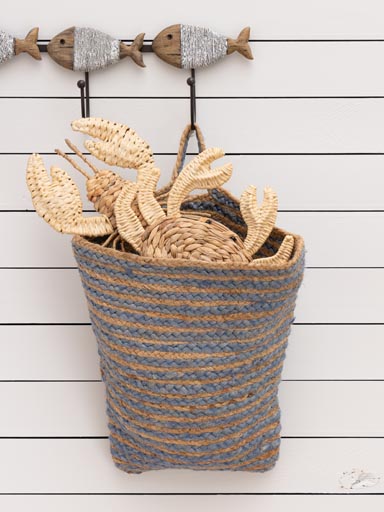 Hanging basket jute and blue cotton