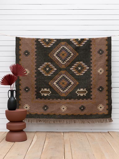 Large jute kilim rug green orange and violet