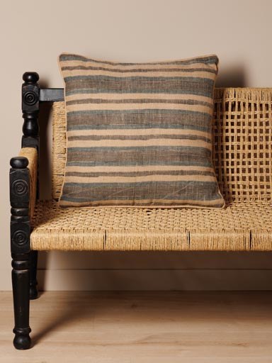 Jute cushion beige and grey stripes