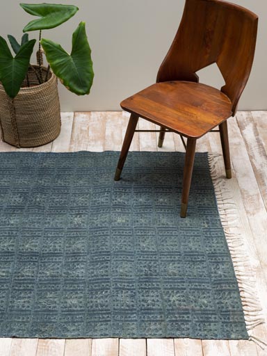 Cotton printed blue kakhi rug
