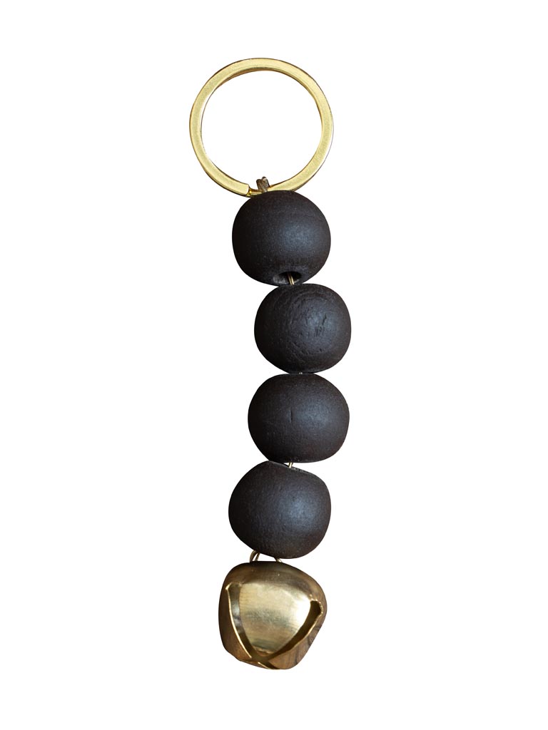 Key ring choco wood beads with bell - 2
