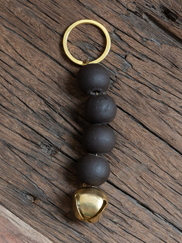 Key ring choco wood beads with bell - 1