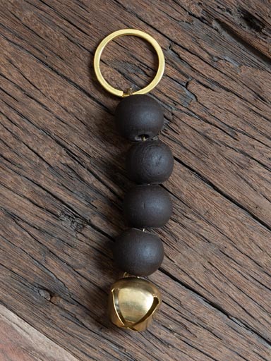 Key ring choco wood beads with bell