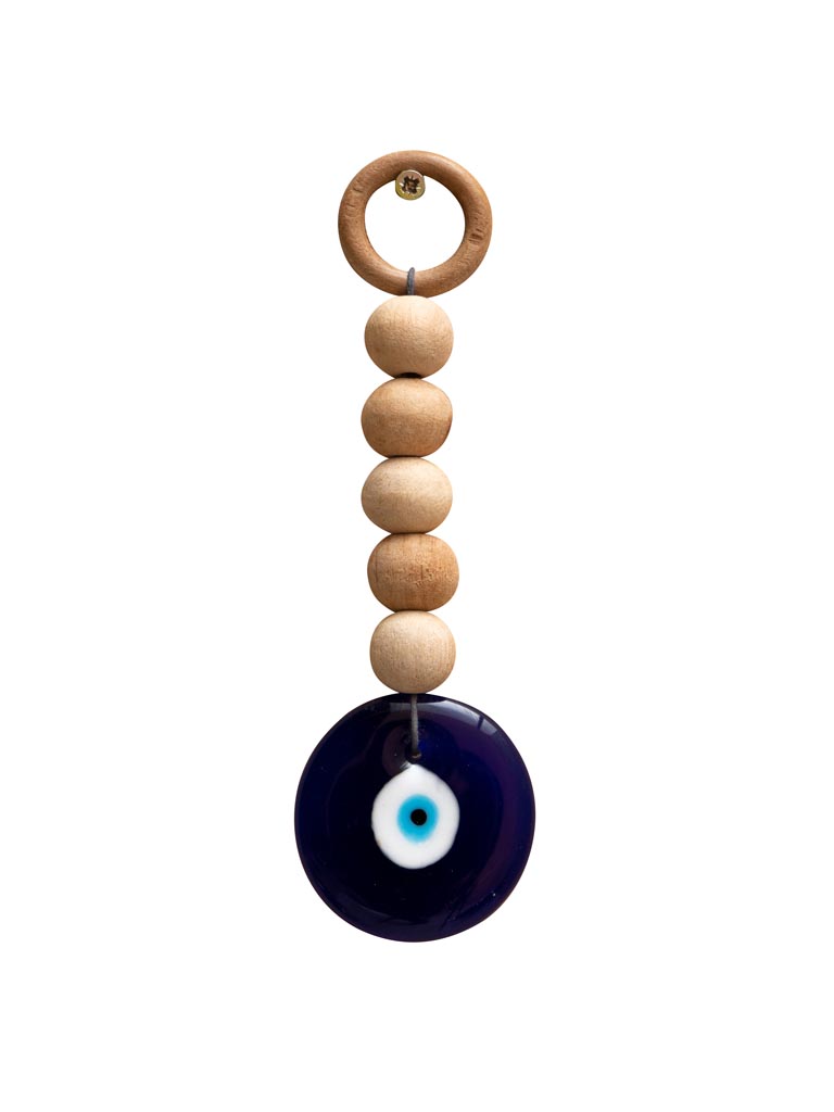 Key ring wooden beads and glass mataki - 2