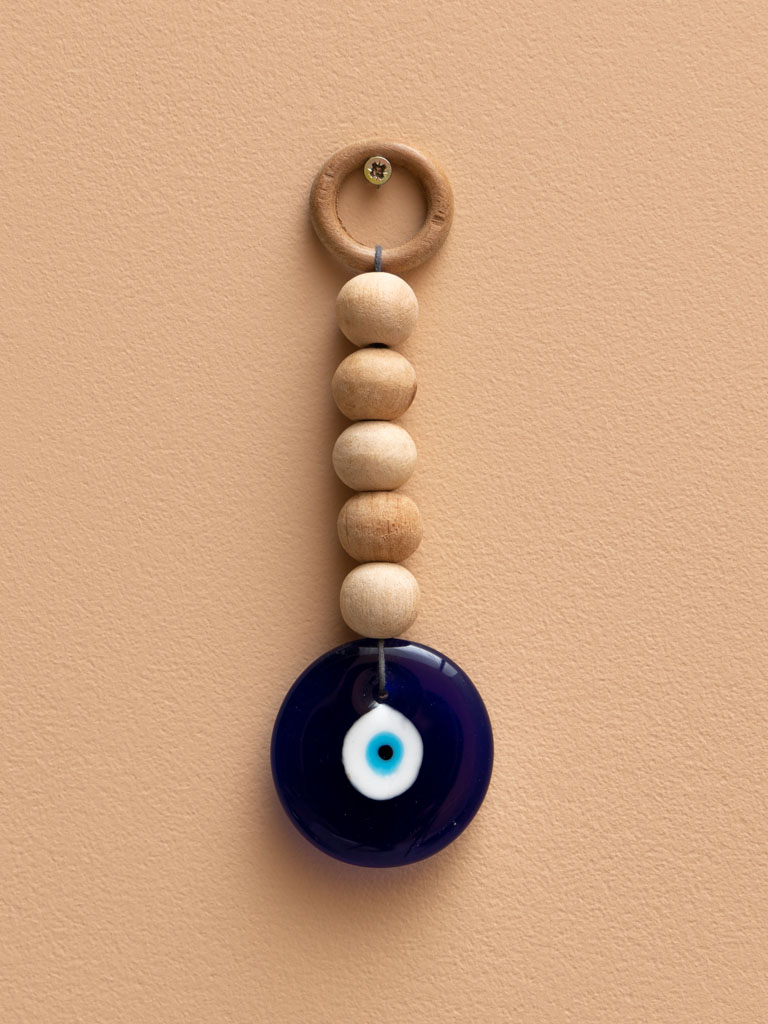 Key ring wooden beads and glass mataki - 1
