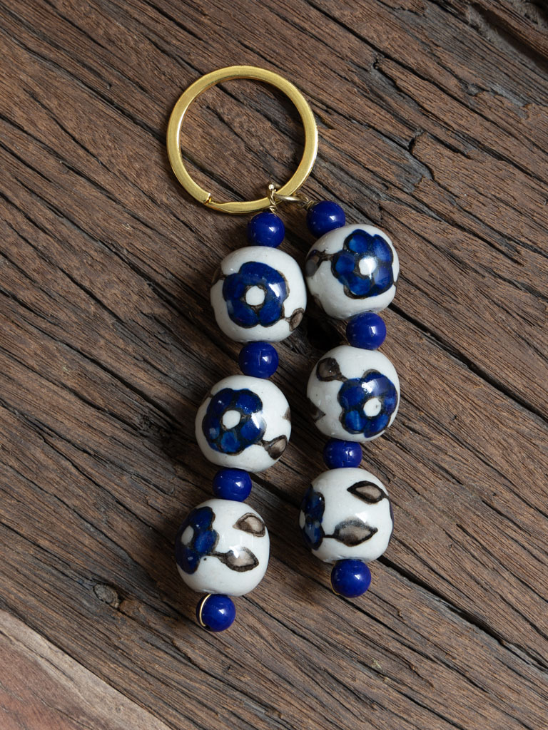 Key ring with blue ceramic beads Nina - 1
