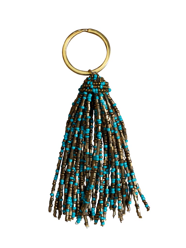 Key ring green & gold beads - 2