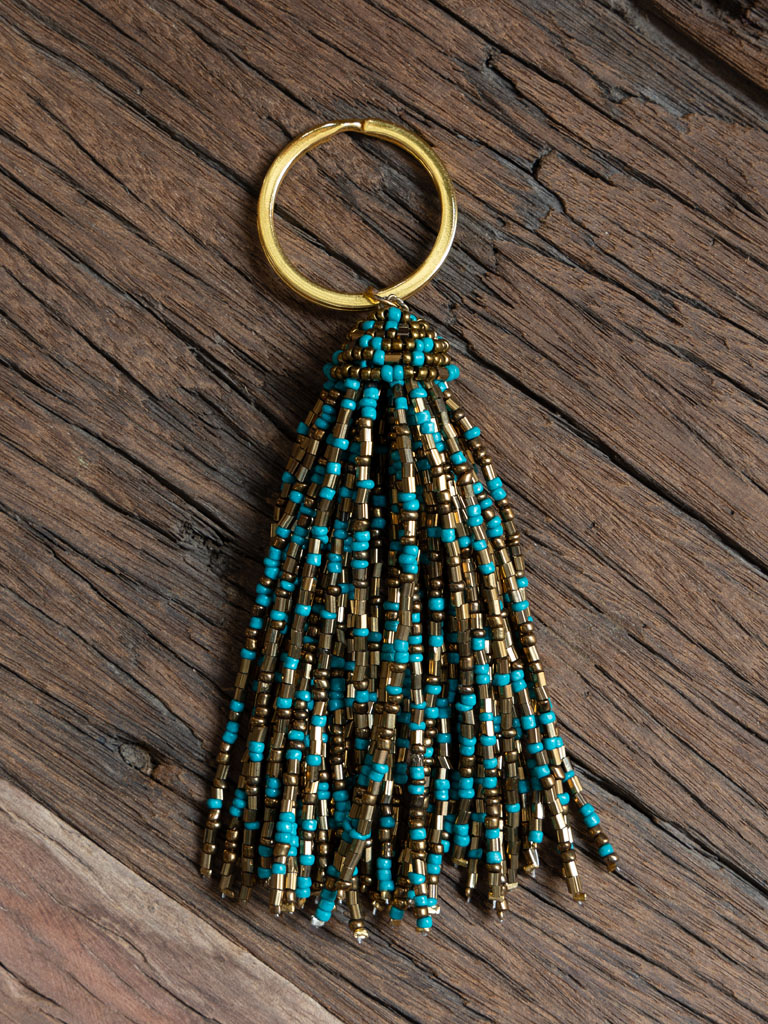 Key ring green & gold beads - 1