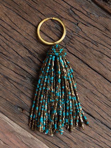 Key ring green & gold beads