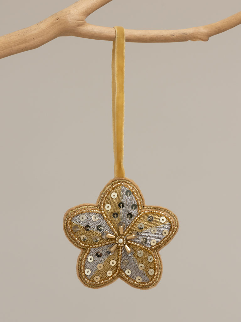 Hanging golden beaded flower - 1