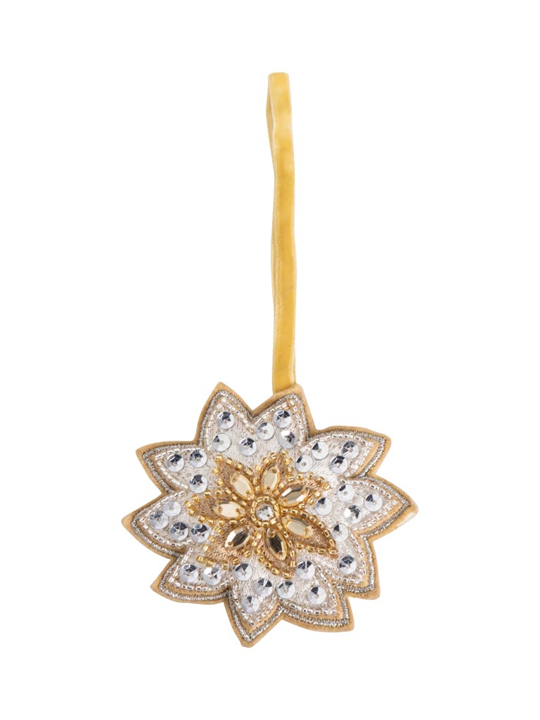 Hanging silver beaded flower - 2