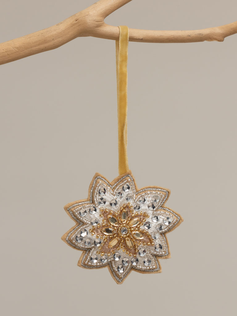 Hanging silver beaded flower - 1