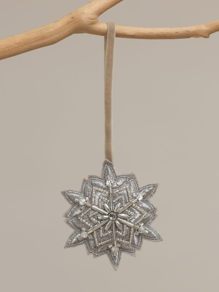 Hanging silver beaded snowflake - 1