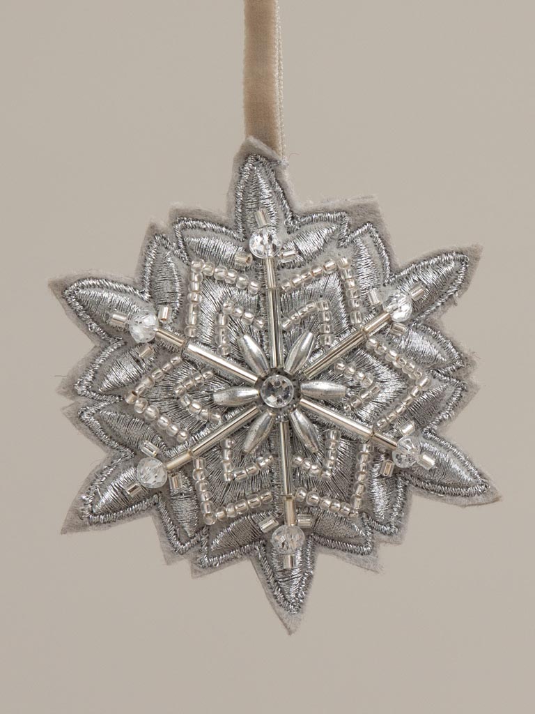 Hanging silver beaded snowflake - 3