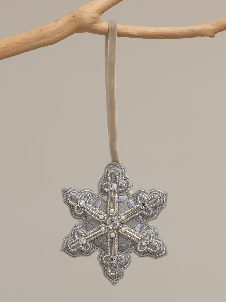 Hanging silver beaded snowflake - 1
