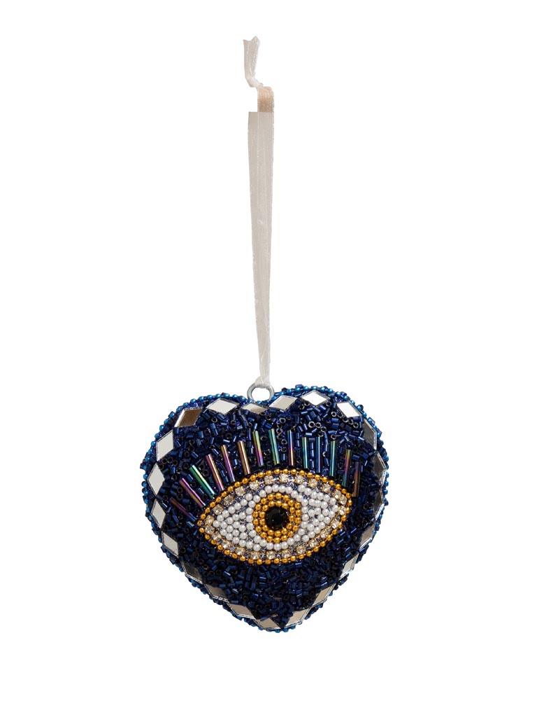 Hanging beaded heart with pearl eye - 2