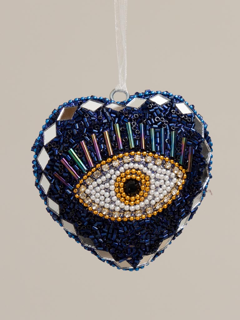 Hanging beaded heart with pearl eye - 3
