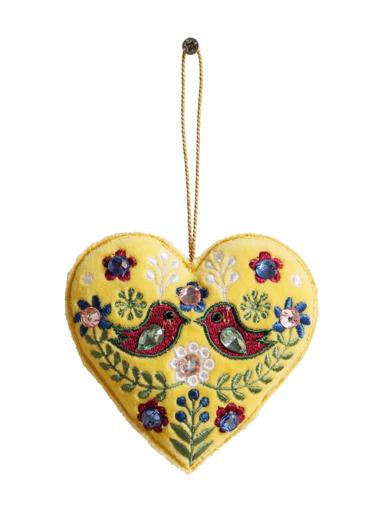 Hanging yellow bohemian heart with birds - 2