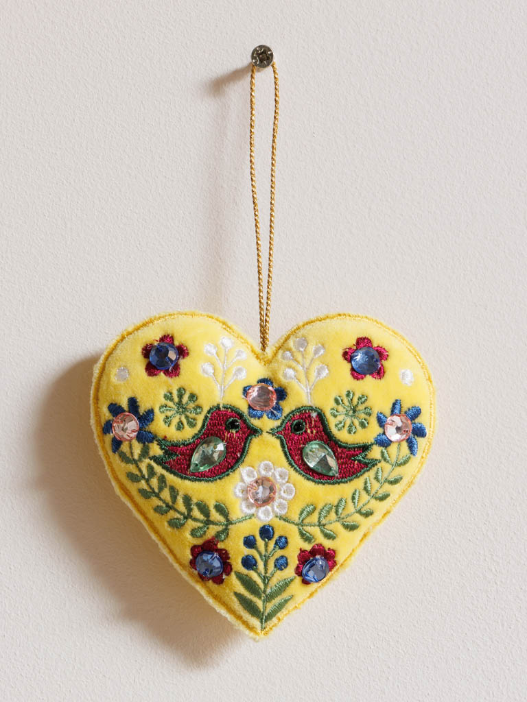 Hanging yellow bohemian heart with birds - 1