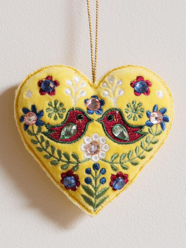 Hanging yellow bohemian heart with birds - 3