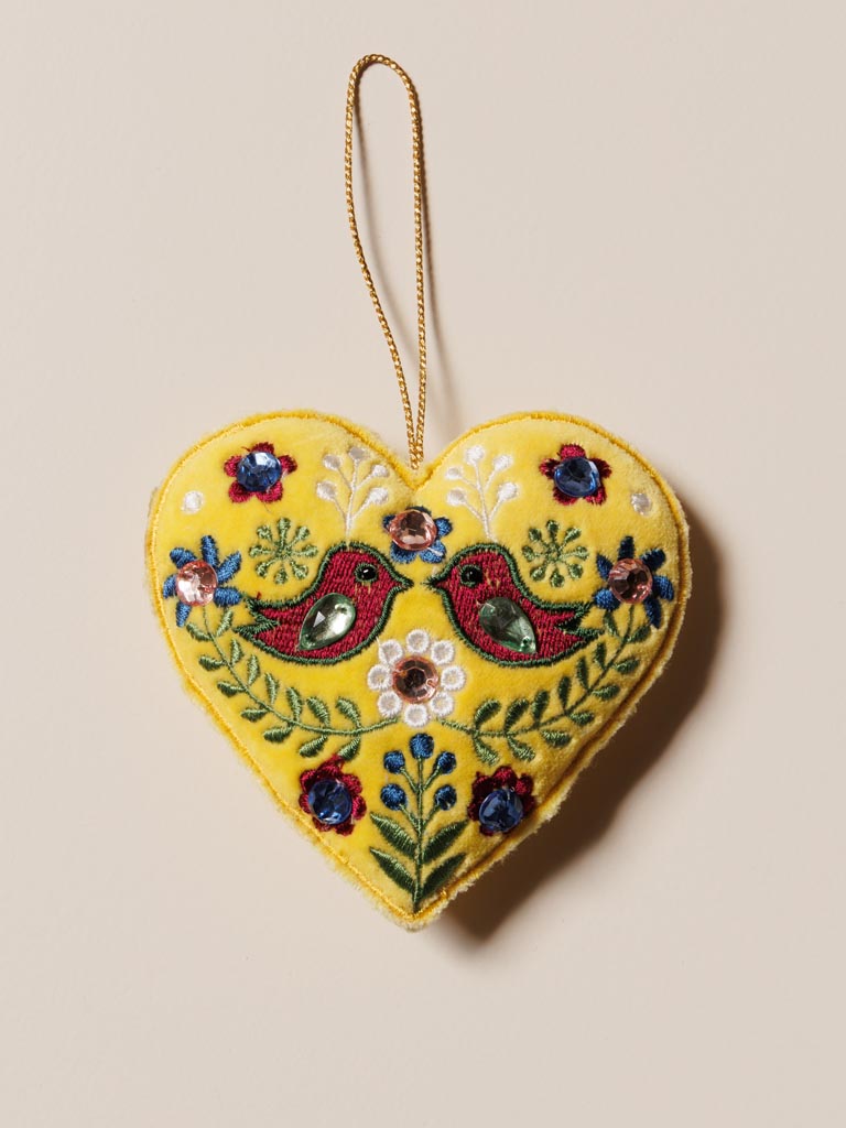 Hanging yellow bohemian heart with birds - 4