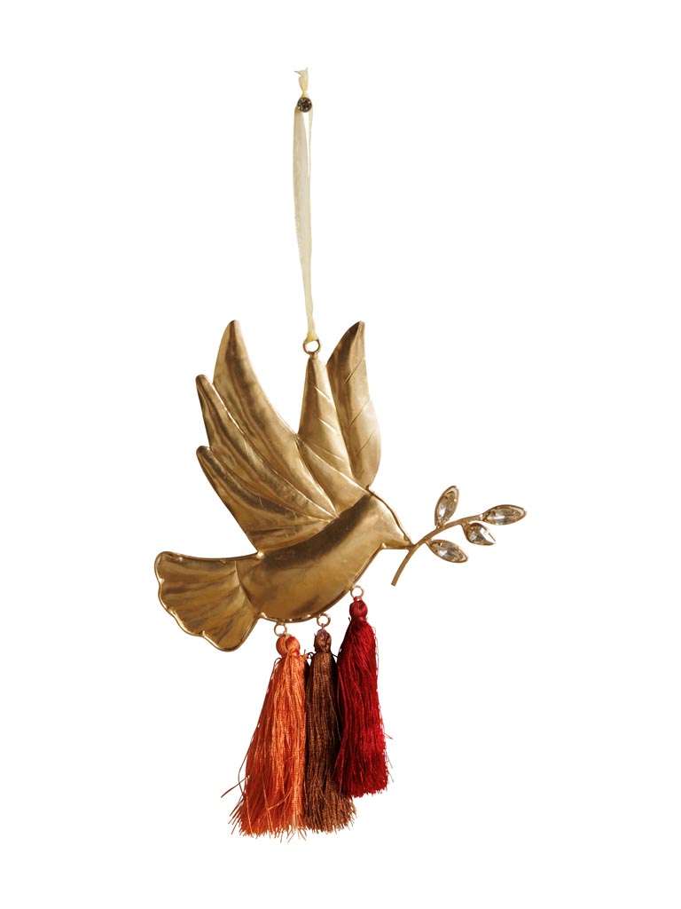 Suspension oiseau doré Inca avec pompoms - 2