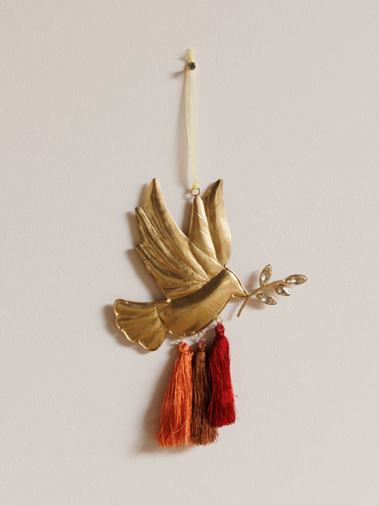 Suspension oiseau doré Inca avec pompoms - 1