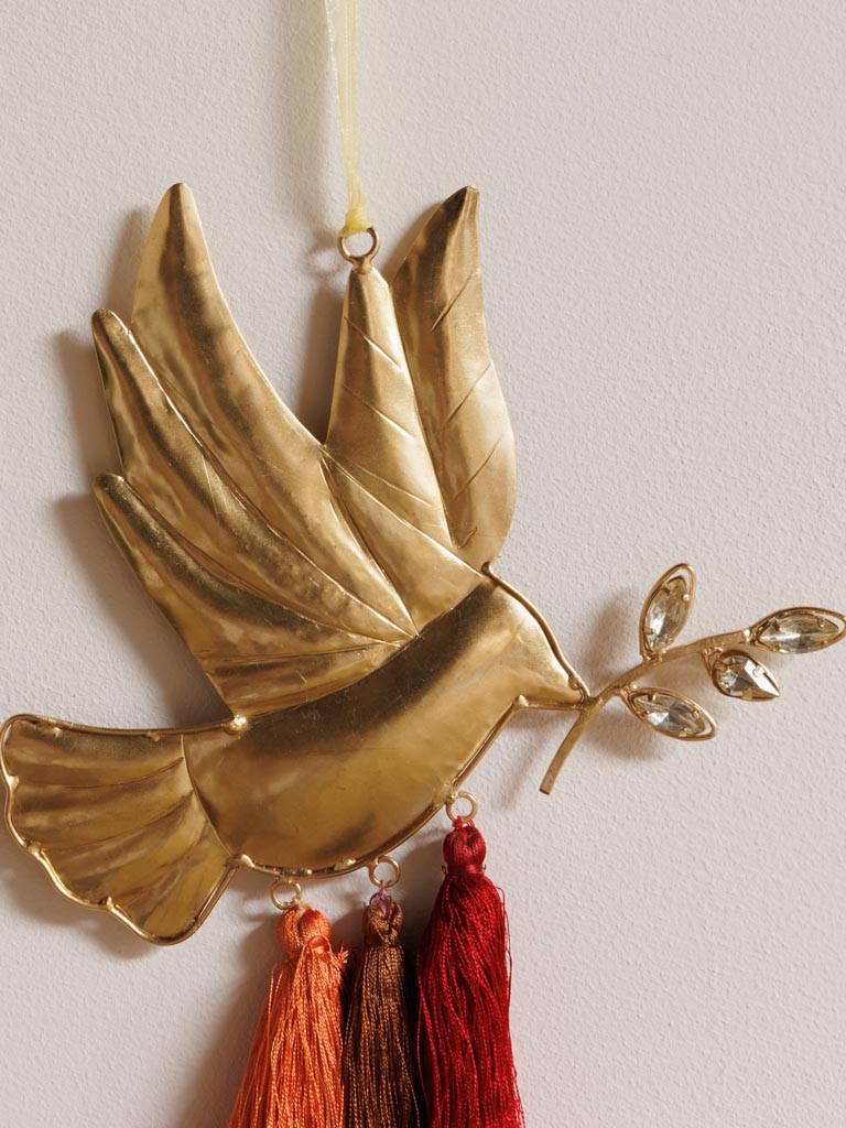 Suspension oiseau doré Inca avec pompoms - 3