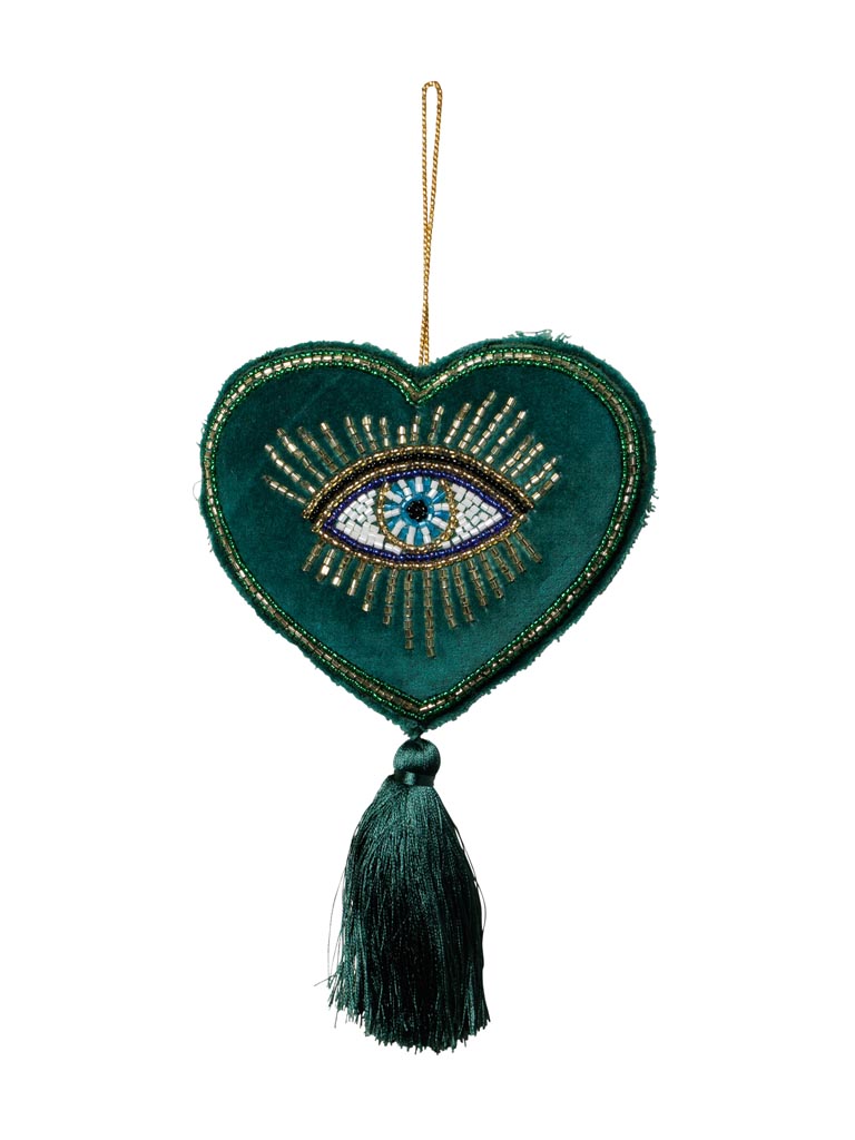 Hanging hand embroidered green Evil Eye - 2