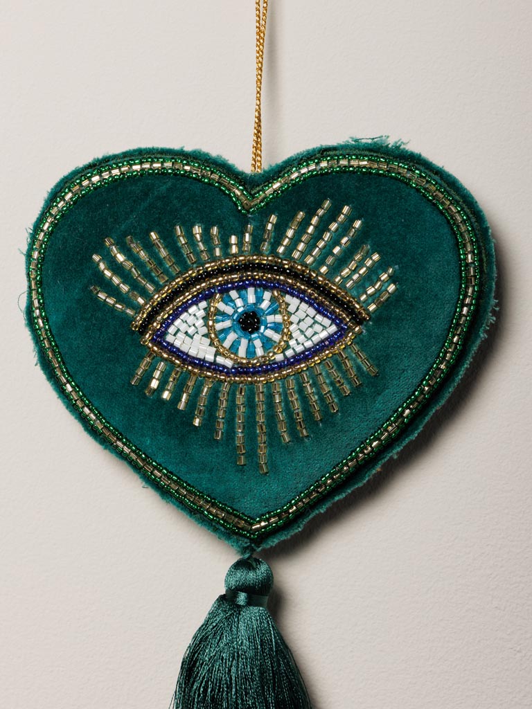 Hanging hand embroidered green Evil Eye - 3
