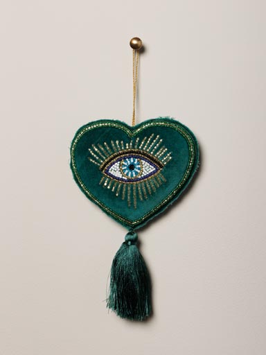 Suspension brodée verte Evil Eye