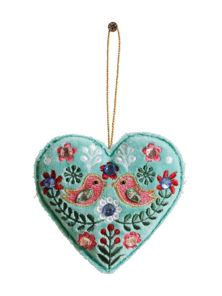 Hanging turquoise bohemian heart with birds - 2