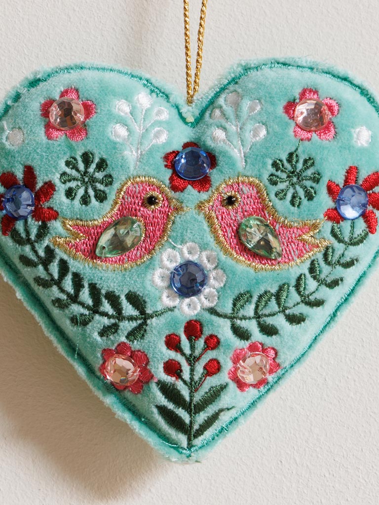 Hanging turquoise bohemian heart with birds - 3