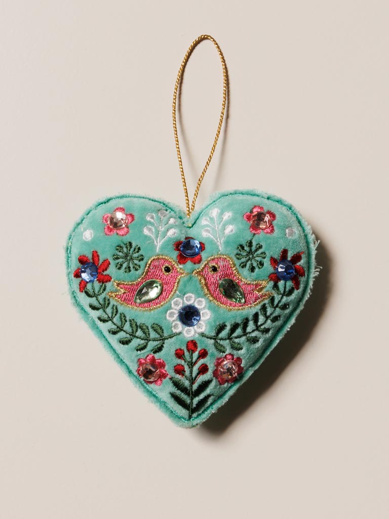Hanging turquoise bohemian heart with birds - 4