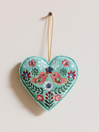 Hanging turquoise bohemian heart with birds
