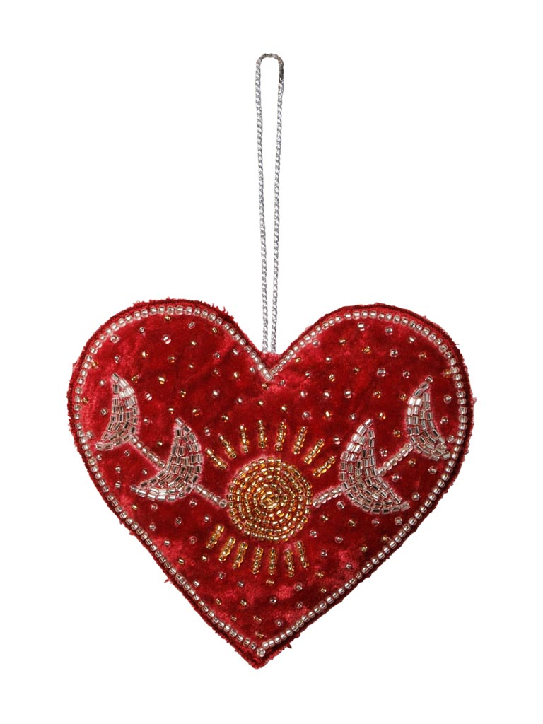 Hanging hand embroidered heart Envy burgundy - 2