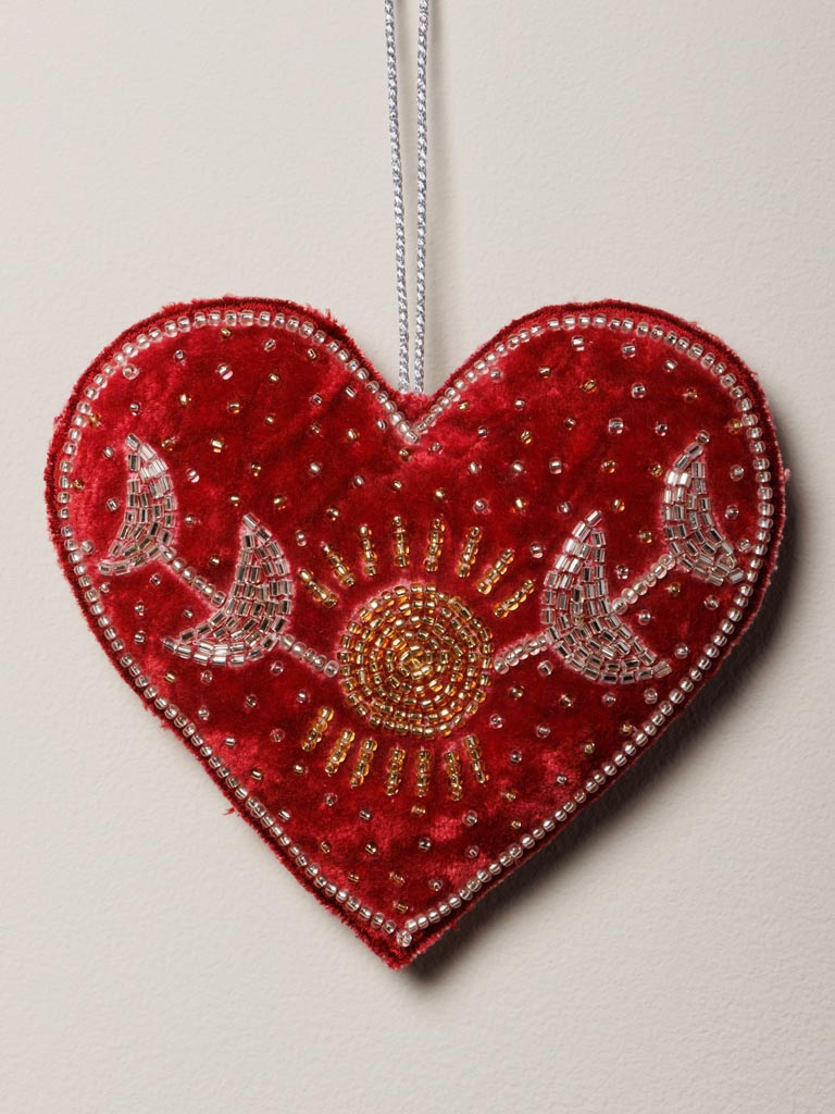 Hanging hand embroidered heart Envy burgundy - 3